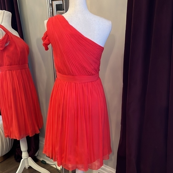 JCrew Cara Silk Chiffon Melon One Shoulder Dress Size 4 - Picture 5 of 12